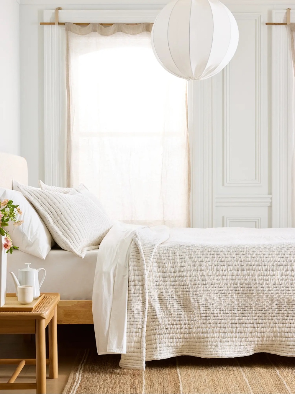 Quince Organic Cotton Channel Stitch Coverlet King Undyed - Picture 2 of 11